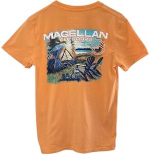 Magellan Outdoors Orange Tent Set T-Shirt Camping Graphic Back Mens Size Medium